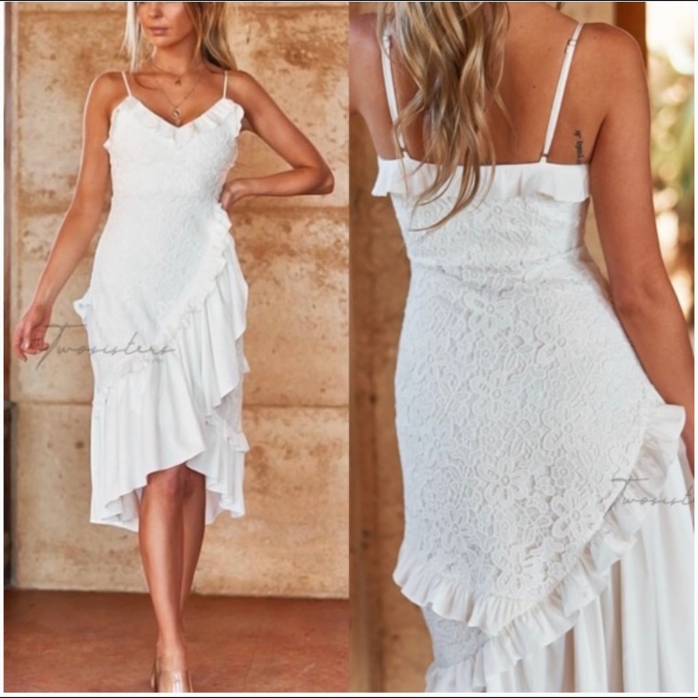 White Ruffle Midi Dress